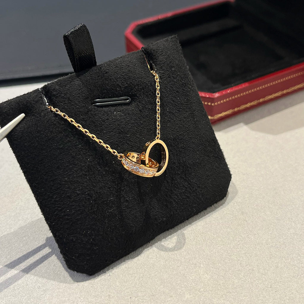 [Noble Aura jewelry]LOVE DOUBLE RING HALF DIAMOND NECKLACE