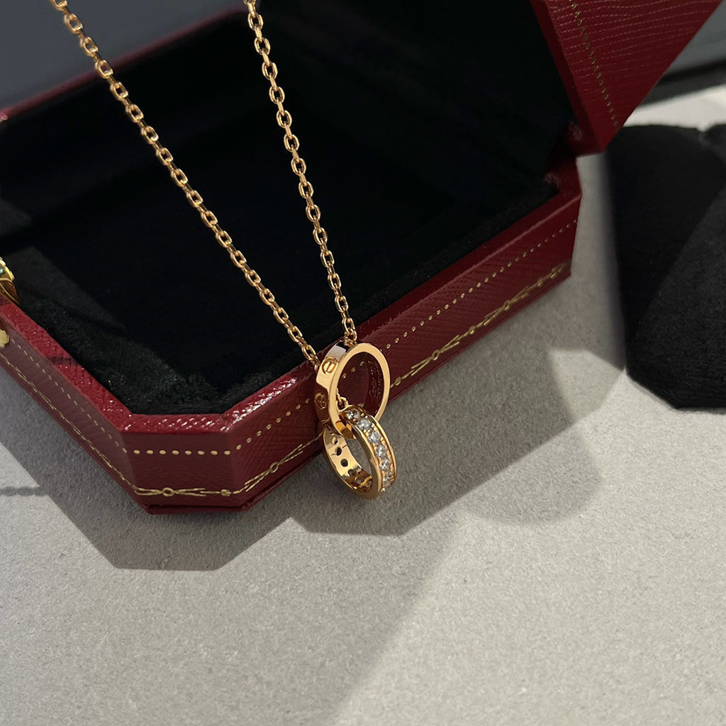 [Noble Aura jewelry]LOVE DOUBLE RING HALF DIAMOND NECKLACE