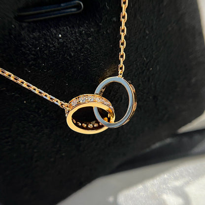 [Noble Aura jewelry]LOVE DOUBLE RING HALF DIAMOND NECKLACE