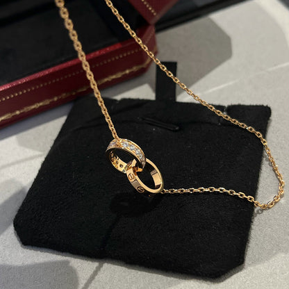 [Noble Aura jewelry]LOVE DOUBLE RING HALF DIAMOND NECKLACE