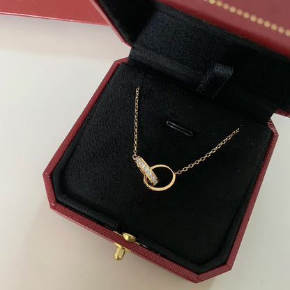 [Noble Aura jewelry]LOVE DOUBLE RING HALF DIAMOND NECKLACE