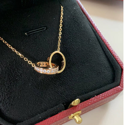 [Noble Aura jewelry]LOVE DOUBLE RING HALF DIAMOND NECKLACE