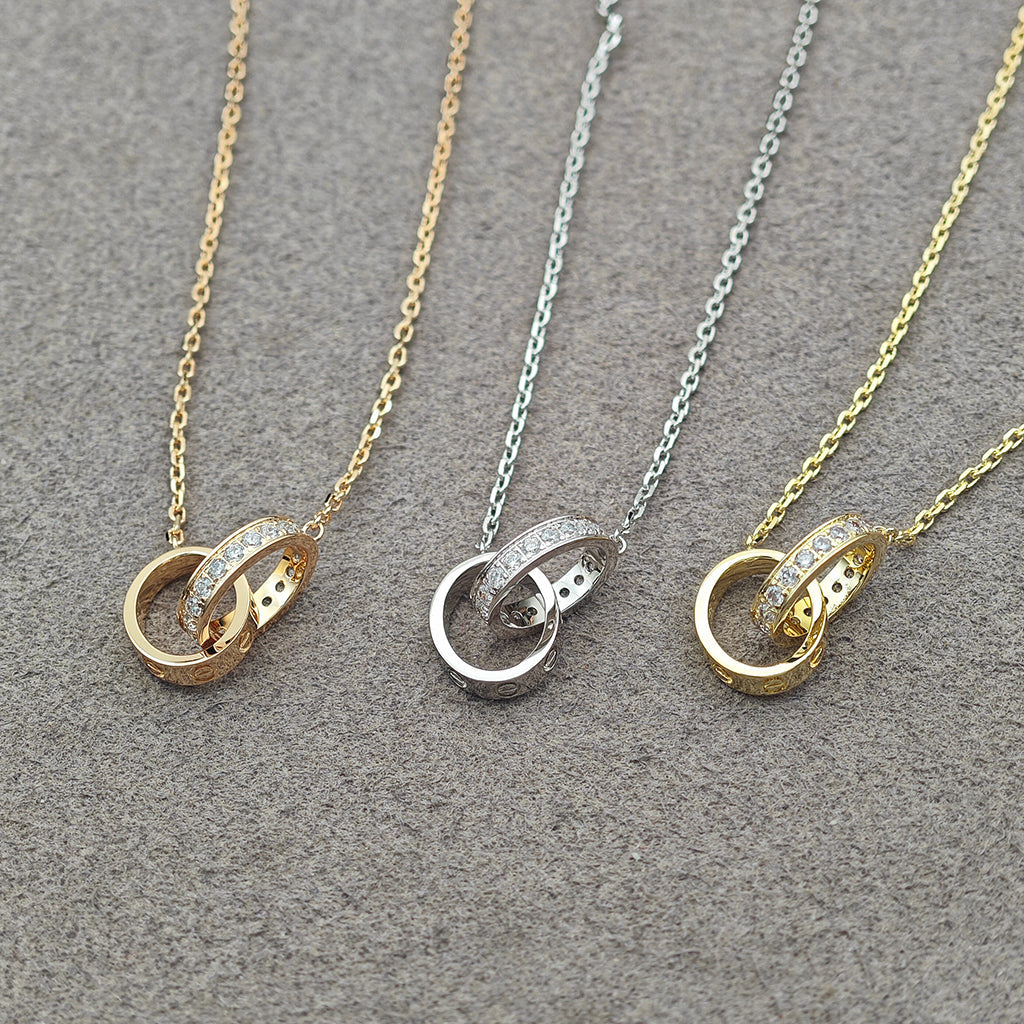 [Noble Aura jewelry]LOVE DOUBLE RING HALF DIAMOND NECKLACE