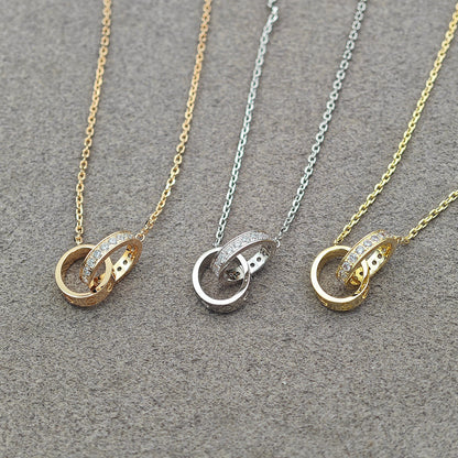 [Noble Aura jewelry]LOVE DOUBLE RING HALF DIAMOND NECKLACE