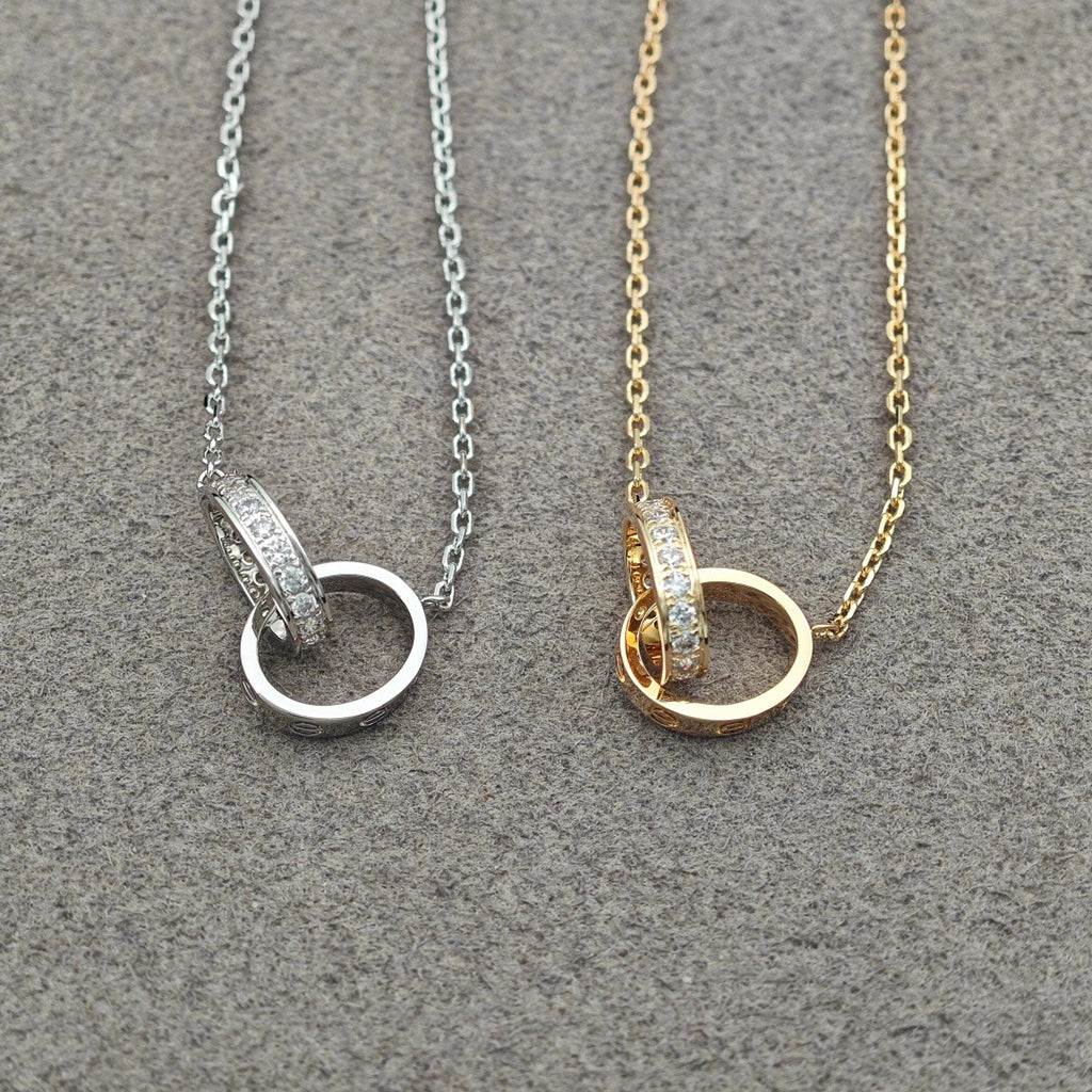 [Noble Aura jewelry]LOVE DOUBLE RING HALF DIAMOND NECKLACE