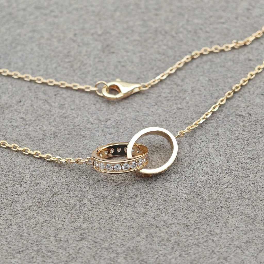 [Noble Aura jewelry]LOVE DOUBLE RING HALF DIAMOND NECKLACE