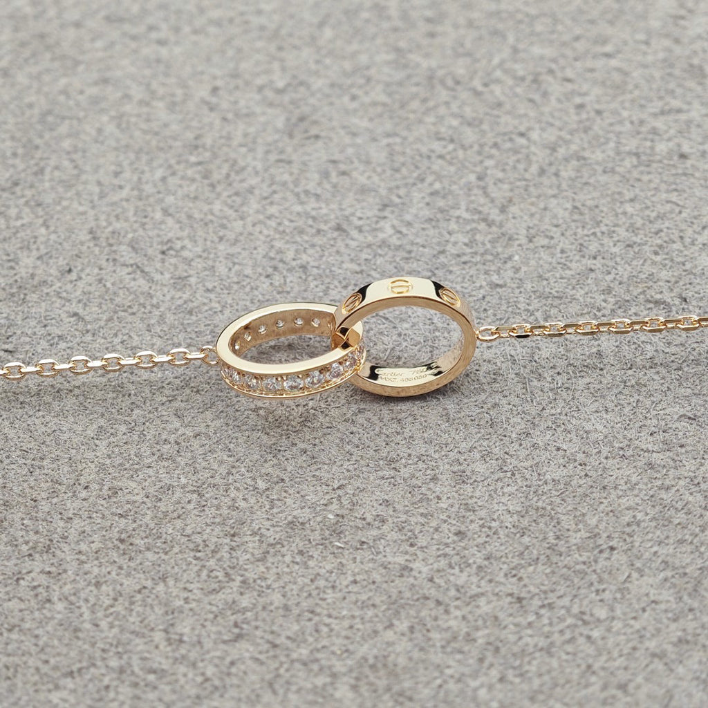 [Noble Aura jewelry]LOVE DOUBLE RING HALF DIAMOND NECKLACE
