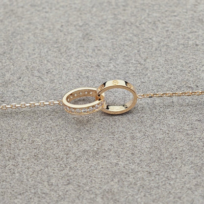 [Noble Aura jewelry]LOVE DOUBLE RING HALF DIAMOND NECKLACE