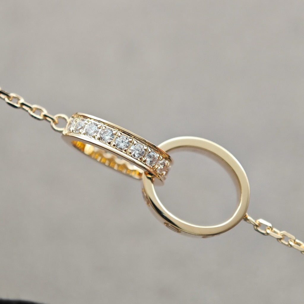 [Noble Aura jewelry]LOVE DOUBLE RING HALF DIAMOND NECKLACE