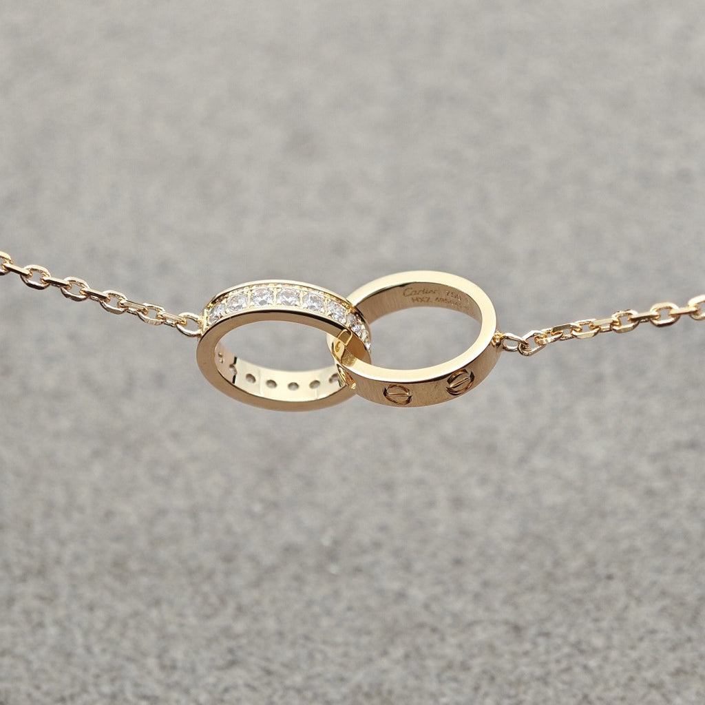 [Noble Aura jewelry]LOVE DOUBLE RING HALF DIAMOND NECKLACE