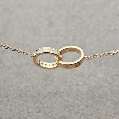 [Noble Aura jewelry]LOVE DOUBLE RING HALF DIAMOND NECKLACE