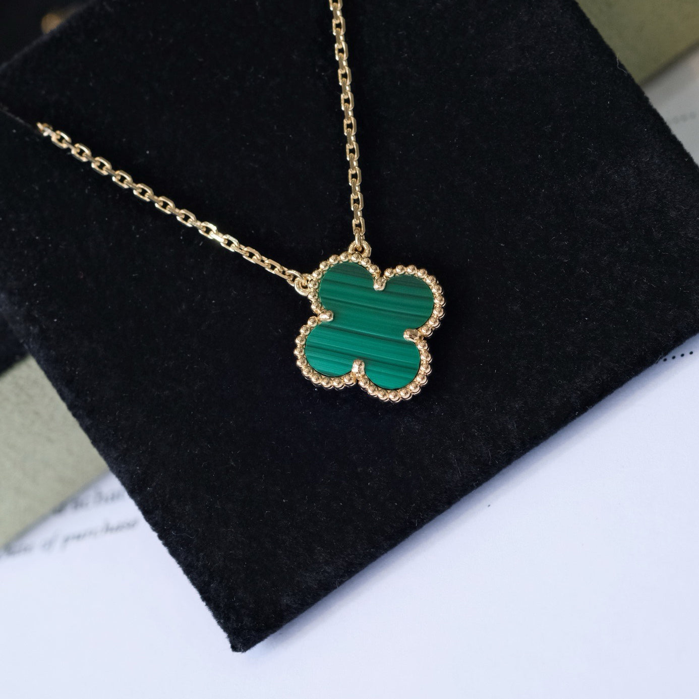 [Noble Aura jewelry]CLOVER 15MM MALACHITE SINGLE FLOWER  NECKLACE