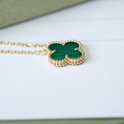 [Noble Aura jewelry]CLOVER 15MM MALACHITE SINGLE FLOWER  NECKLACE