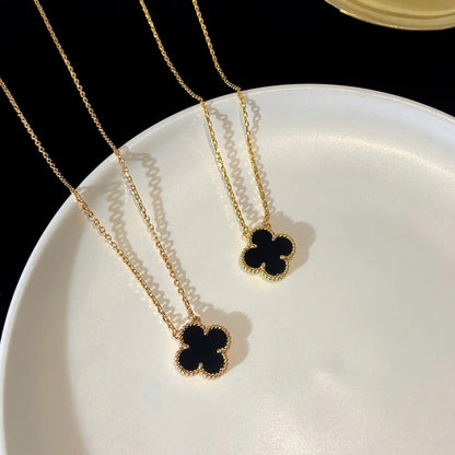 [Noble Aura jewelry]CLOVER 15MM BLACK ONYX SINGLE FLOWER NECKLACE