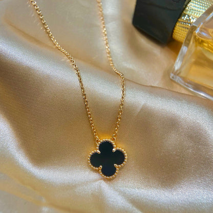 [Noble Aura jewelry]CLOVER 15MM BLACK ONYX SINGLE FLOWER NECKLACE