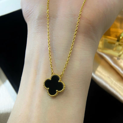 [Noble Aura jewelry]CLOVER 15MM BLACK ONYX SINGLE FLOWER NECKLACE