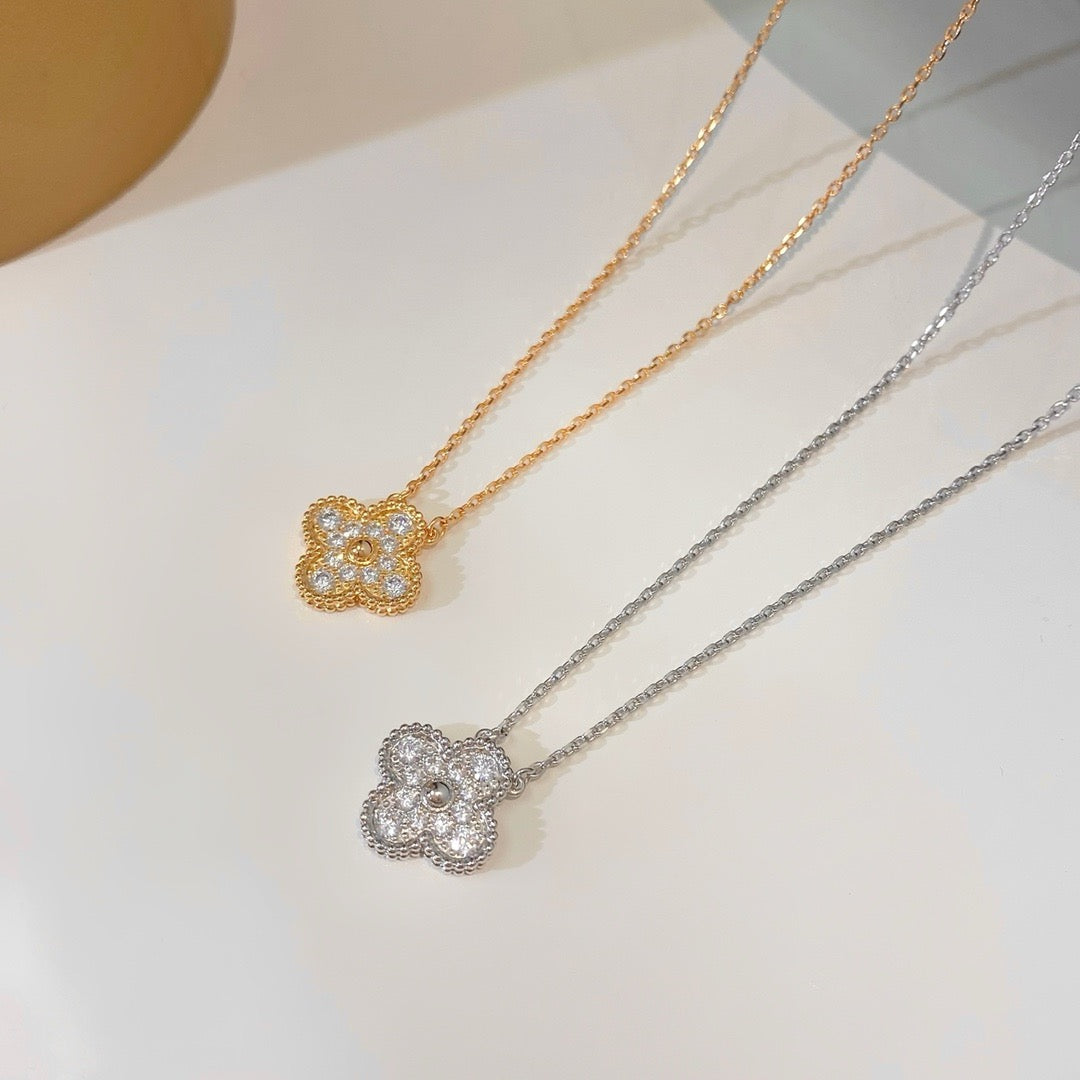 [Noble Aura jewelry]CLOVER 15MM DIAMOND SINGLE FLOWER NECKLACE