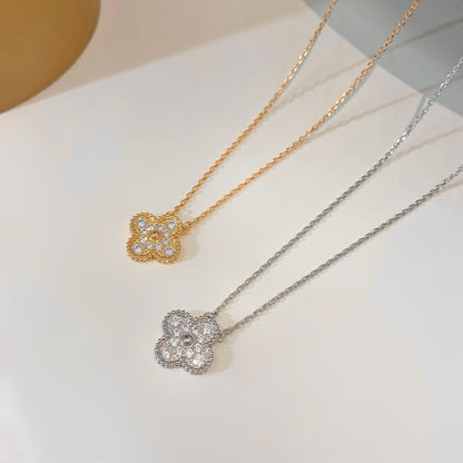 [Noble Aura jewelry]CLOVER 15MM DIAMOND SINGLE FLOWER NECKLACE