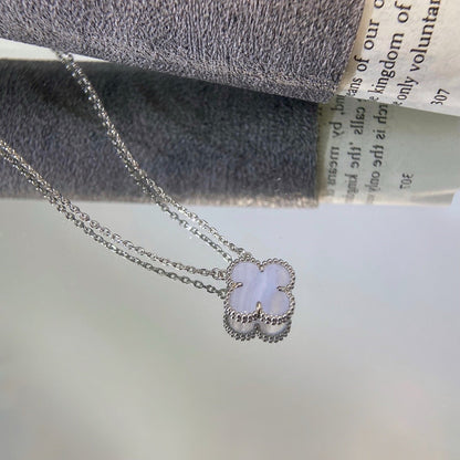 [Noble Aura jewelry]CLOVER 15MM BLUE CHALCEDONY NECKLACE SILVER