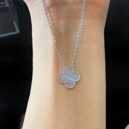 [Noble Aura jewelry]CLOVER 15MM BLUE CHALCEDONY NECKLACE SILVER