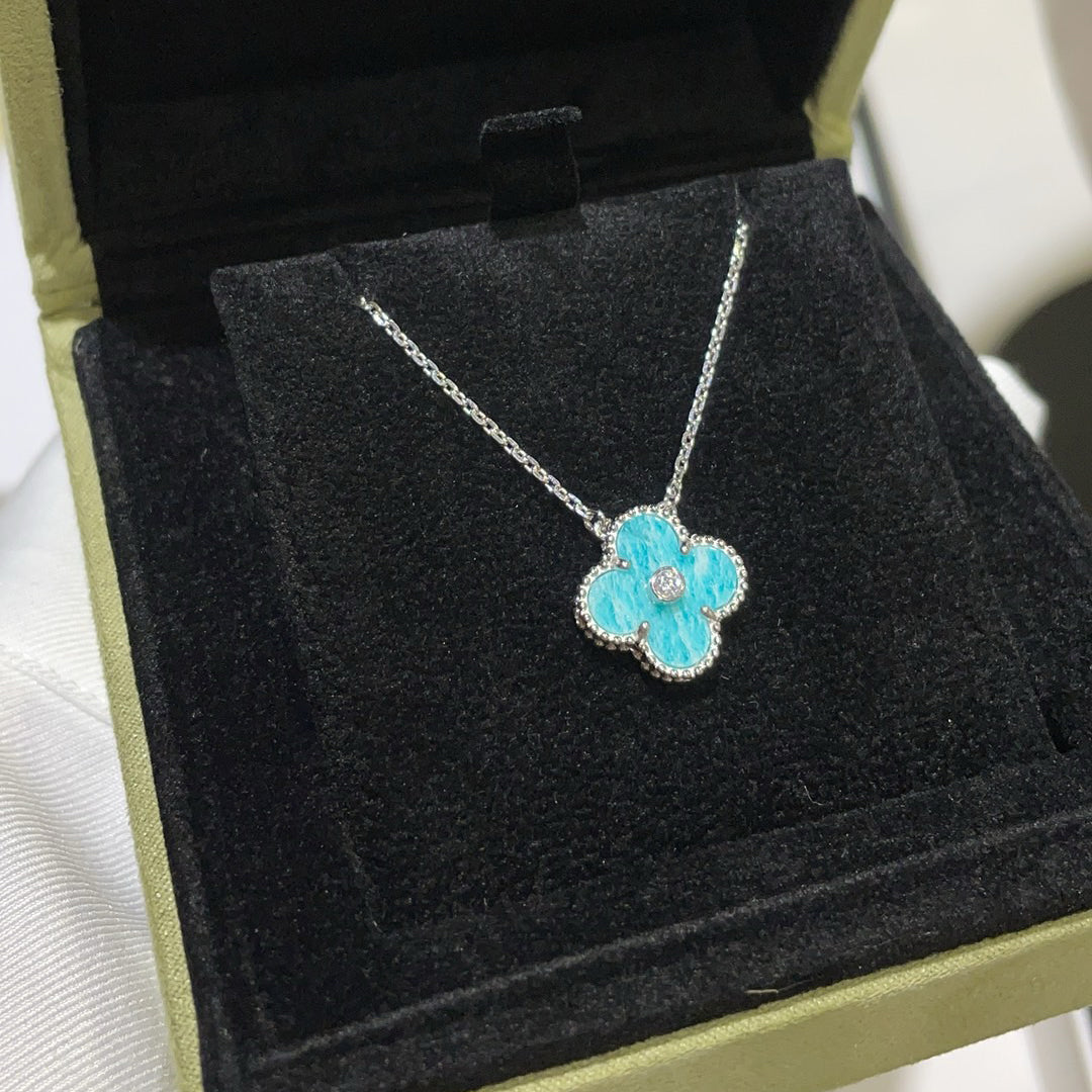 [Noble Aura jewelry]CLOVER 15MM DIAMOND SVRES PORCELAIN  NECKLACE SILVER