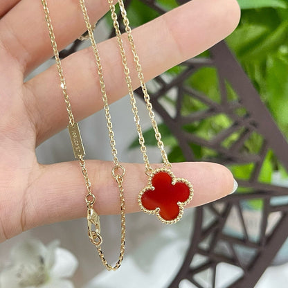 [Noble Aura jewelry]CLOVER 15MM CARNELIAN SINGLE FLOWER NECKLACE