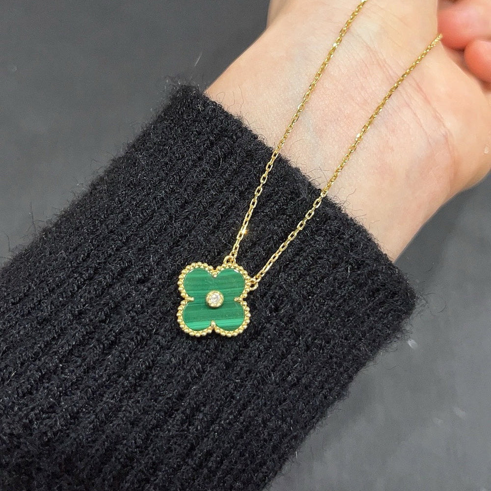 [Noble Aura jewelry]CLOVER 15MM DIAMOND TURQUOISE NECKLACE