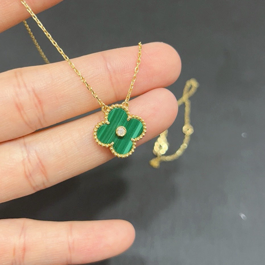 [Noble Aura jewelry]CLOVER 15MM DIAMOND TURQUOISE NECKLACE