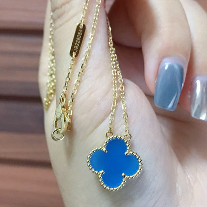 [Noble Aura jewelry]CLOVER 15MM BLUE AGATE NECKLACE