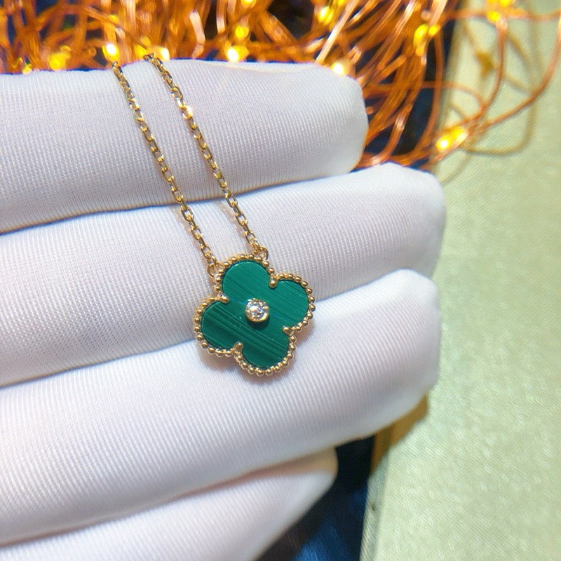 [Noble Aura jewelry]CLOVER 15MM DIAMOND TURQUOISE NECKLACE