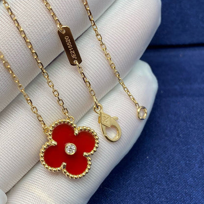 [Noble Aura jewelry]CLOVER 15MM DIAMOND CARNELIAN NECKLACE