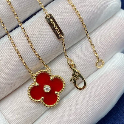 [Noble Aura jewelry]CLOVER 15MM DIAMOND CARNELIAN NECKLACE
