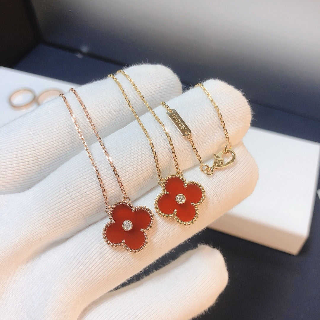 [Noble Aura jewelry]CLOVER 15MM DIAMOND CARNELIAN NECKLACE