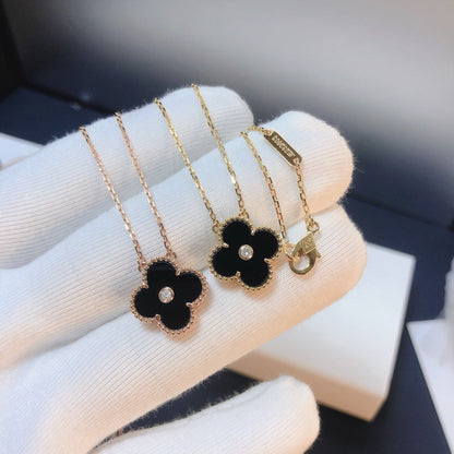 [Noble Aura jewelry]CLOVER 15MM DIAMOND ONYX NECKLACE