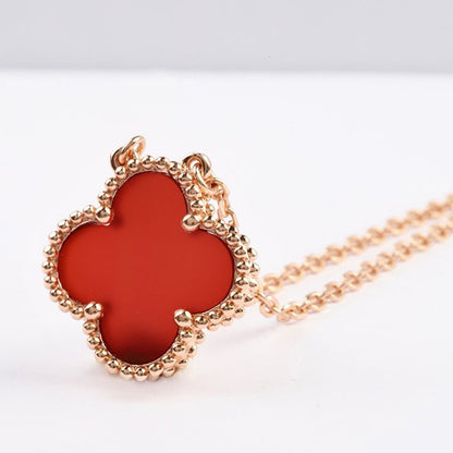 [Noble Aura jewelry]CLOVER 15MM CARNELIAN SINGLE FLOWER NECKLACE