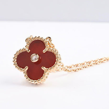 [Noble Aura jewelry]CLOVER 15MM DIAMOND CARNELIAN NECKLACE
