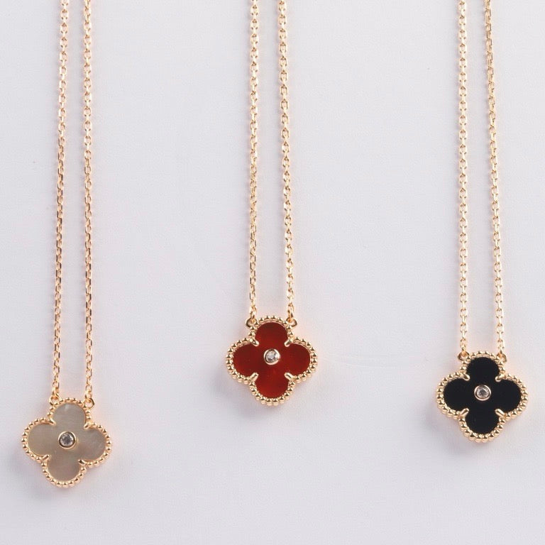 [Noble Aura jewelry]CLOVER 15MM DIAMOND CARNELIAN NECKLACE