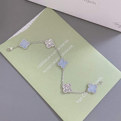 [Noble Aura jewelry]CLOVER  5 MOTIF DIAMOND PURPLE CHALCEDONY BRACELET SILVER