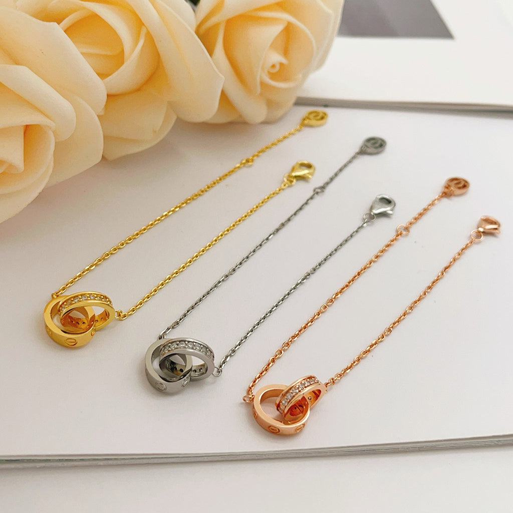 [Noble Aura jewelry]LOVE DOUBLE RING HALF DIAMOND BRACELET