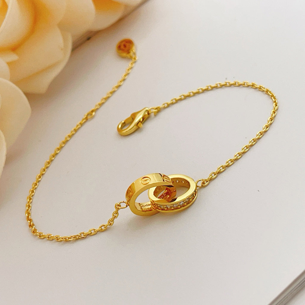 [Noble Aura jewelry]LOVE DOUBLE RING HALF DIAMOND BRACELET
