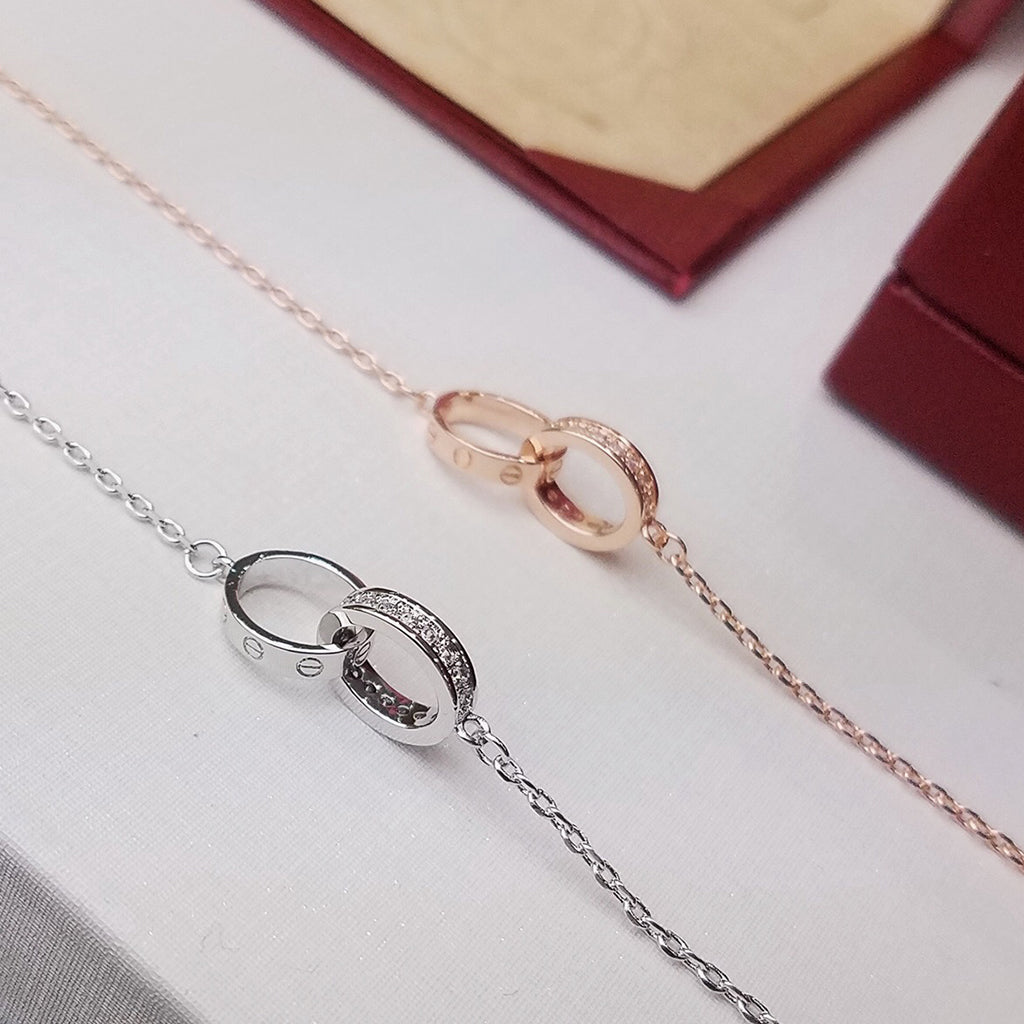 [Noble Aura jewelry]LOVE DOUBLE RING HALF DIAMOND BRACELET