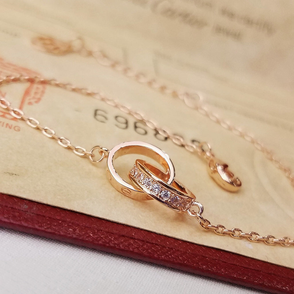 [Noble Aura jewelry]LOVE DOUBLE RING HALF DIAMOND BRACELET