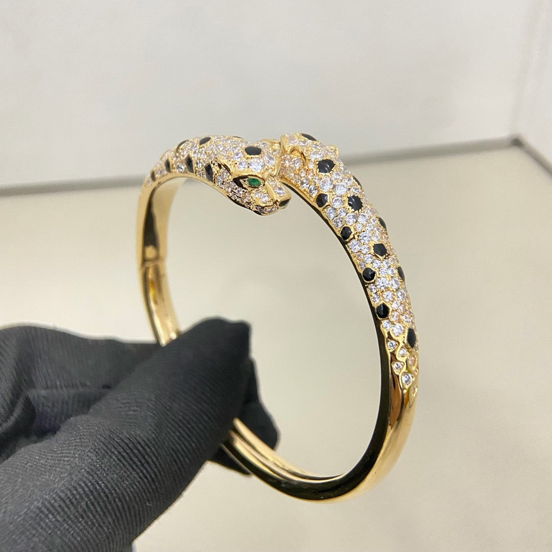 [Noble Aura jewelry]PANTHERE DOUBLE HEADED HALF DIAMOND OPEN BRACELET