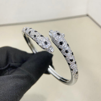 [Noble Aura jewelry]PANTHERE DOUBLE HEADED HALF DIAMOND OPEN BRACELET