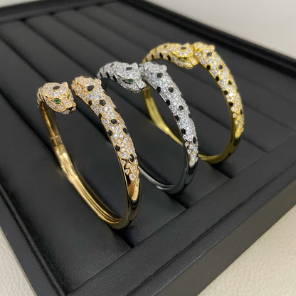 [Noble Aura jewelry]PANTHERE DOUBLE HEADED HALF DIAMOND OPEN BRACELET