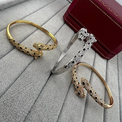 [Noble Aura jewelry]PANTHERE DOUBLE HEADED HALF DIAMOND OPEN BRACELET