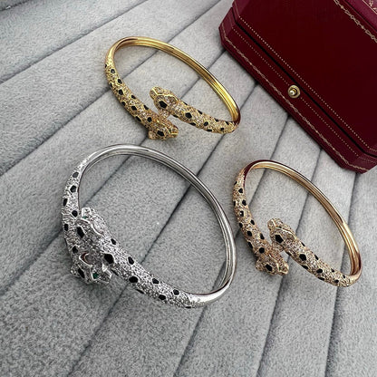 [Noble Aura jewelry]PANTHERE DOUBLE HEADED HALF DIAMOND OPEN BRACELET