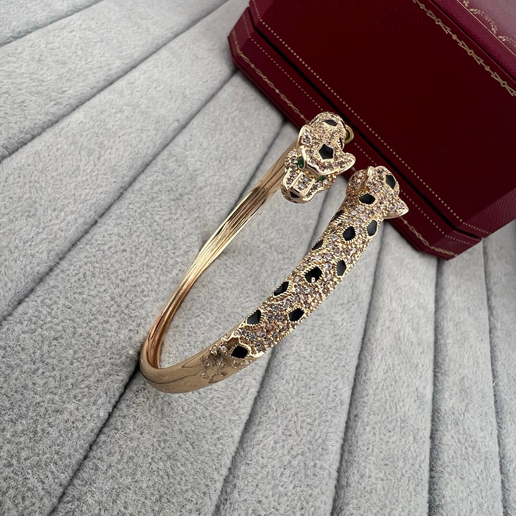 [Noble Aura jewelry]PANTHERE DOUBLE HEADED HALF DIAMOND OPEN BRACELET