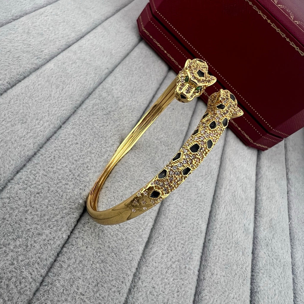 [Noble Aura jewelry]PANTHERE DOUBLE HEADED HALF DIAMOND OPEN BRACELET