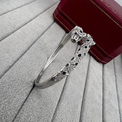 [Noble Aura jewelry]PANTHERE DOUBLE HEADED HALF DIAMOND OPEN BRACELET